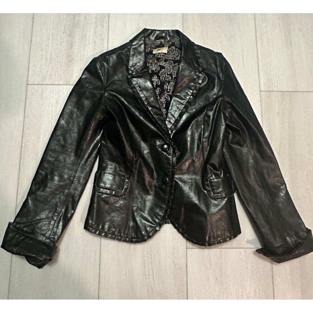 Anthropologie‎ JUNE Leather Jacket Sz S Black